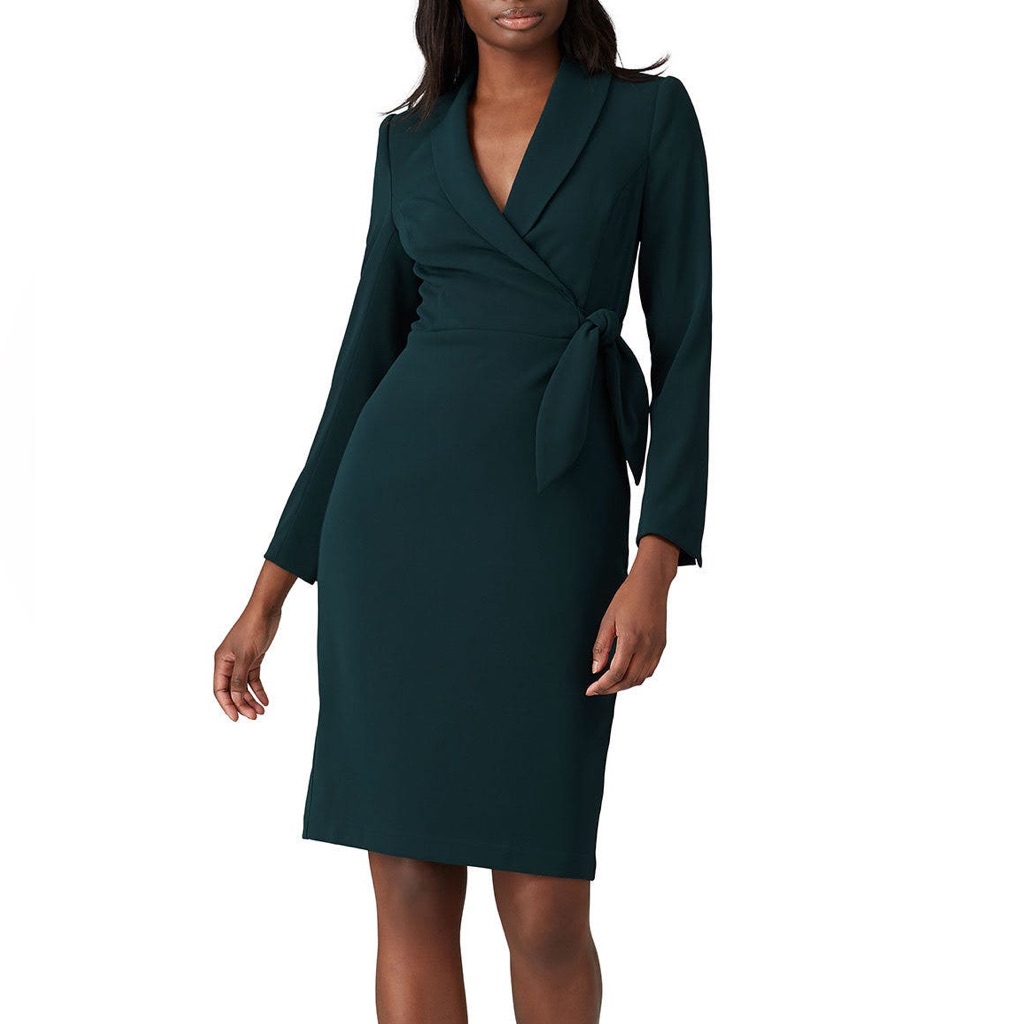 Badgley Mischka Faux Wrap Tuxedo Dress
